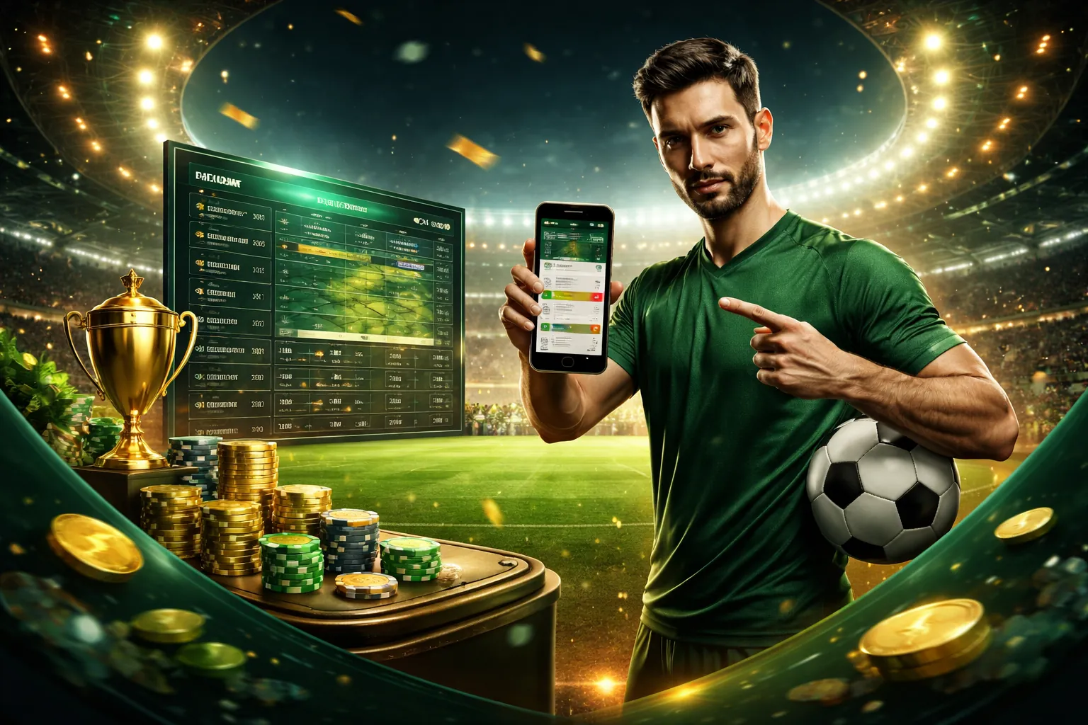 Sân vận động với khán giả cổ vũ, biểu tượng cho cá cược thể thao 77 ball